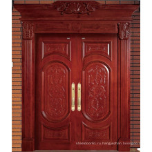 Красный коричневый высокого качества Двойная дверь твердой древесины с Высекать